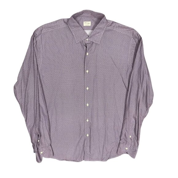 XACUS Dress Shirt Made in Italy Geometric Purple Long Sleeve Cotton 17 1/2 XL - Picture 1 of 8